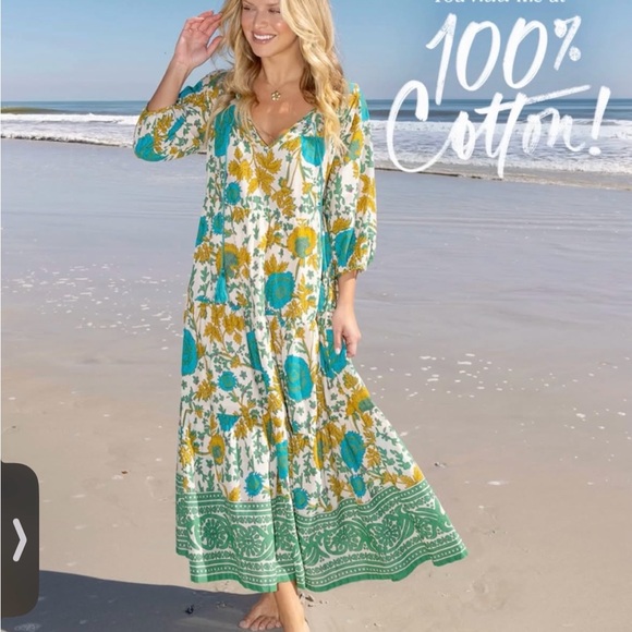 NATURAL LIFE Floral Maxi Dress in Blue and Yellow 100% Cotton - Picture 2 of 8